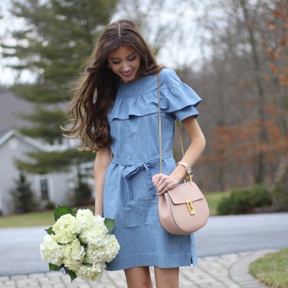 J. Crew Ruffle Chambray Dress